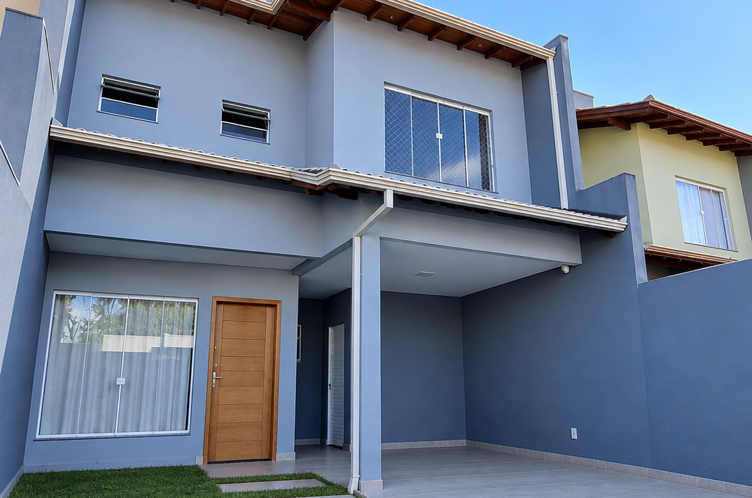 Fachada moderna com jardim e garagem